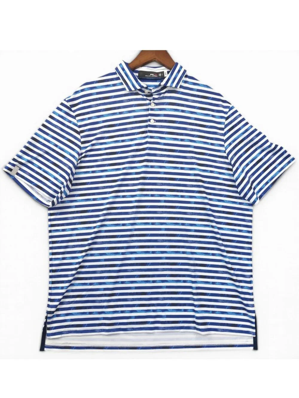 RLX Ralph Lauren Blue Striped Golf Polo Mens Large Performance Stretch